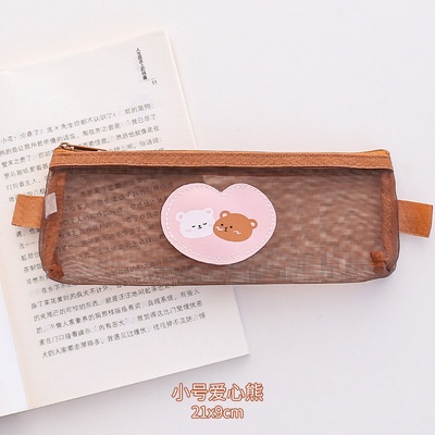 Túi Đựng Bút Trong Suốt Sức Chứa Lớn Họa Tiết Gấu Dễ Thương Phong Cách Nhật Bản