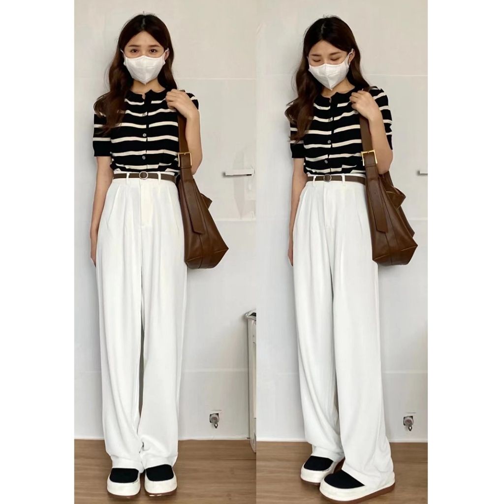 Quần ống rộng nữ TIDINA Quần tây ống rộng nữ 1 khuy phong cách hàn quốc lưng cao đi học công sở quần