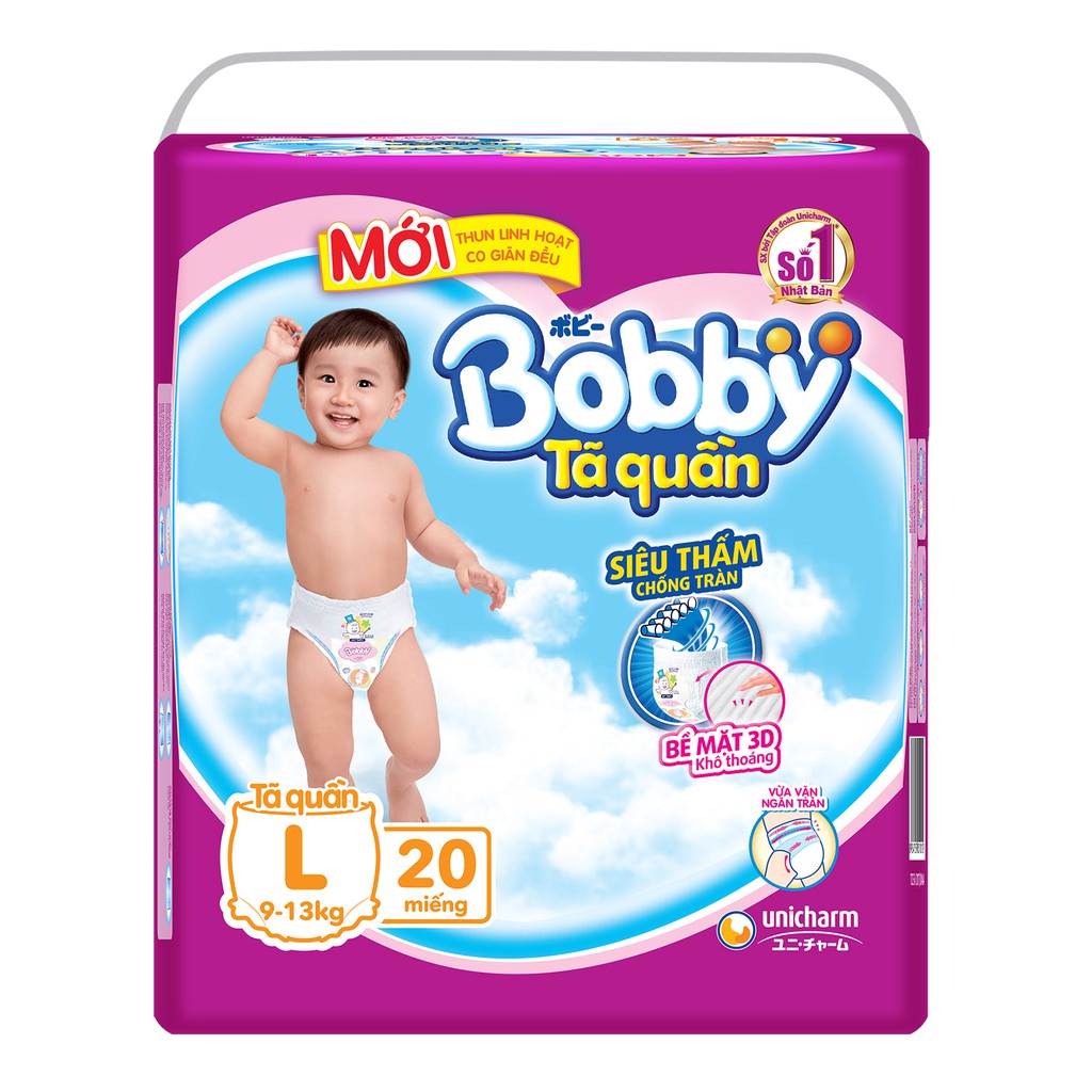 Tã quần Bobby size L 20 miếng (cho bé 9 - 13kg)