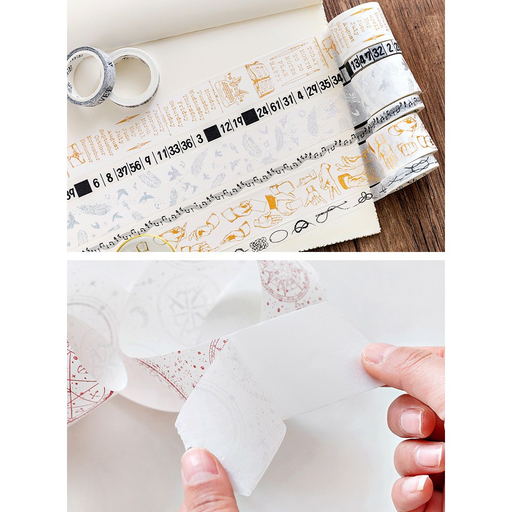 Set 2 cuộn băng dính washi tape nhũ trang trí planner WST130