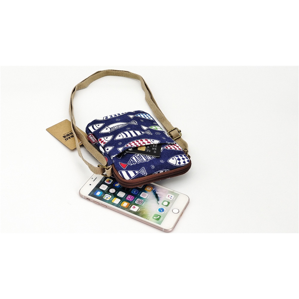 Túi Đeo Chéo Đựng Điện Thoại / Tiền Xu / Điện Thoại Bằng Vải Canvas Kiểu Hoạt Hình Nhật Bản Thời Trang 2022 Dây Kéo Khóa Zip