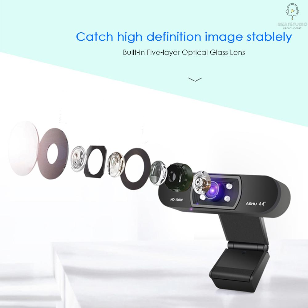 Webcam ASHU USB 2.0 kỹ thuật số HD 1080P với CMOS 2.0 megapixel kèm micro tiện dụng