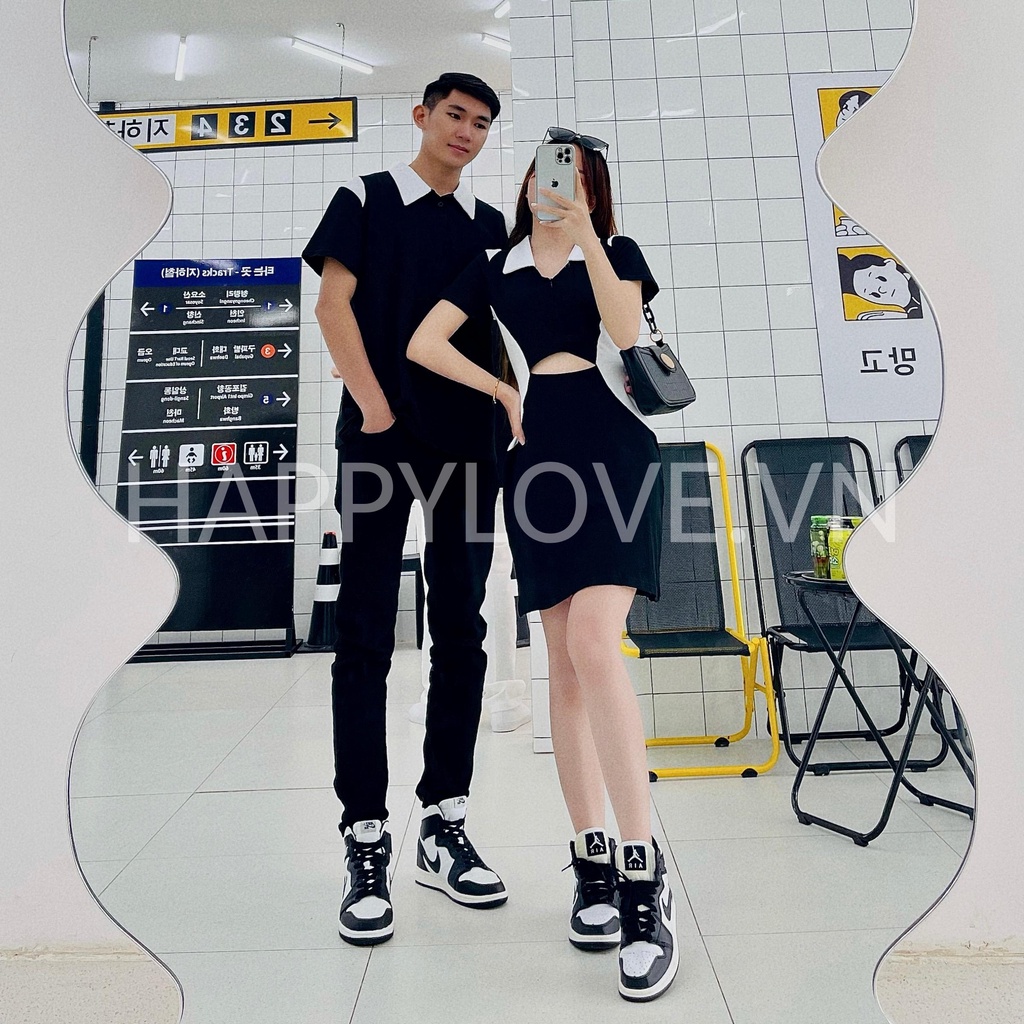 Đồ đôi nam nữ set Couple Áo nam Váy nữ màu đen phong cách hàn quốc hàng Quảng Châu cao cấp HAPPYLOVE H20
