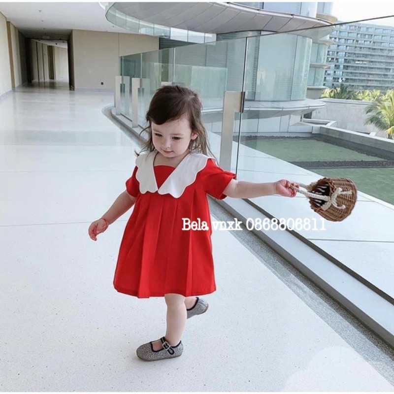 Bela vnxk-Váy hè cho bé gái -Váy đỏ cổ trăng cho bé 20-35kg