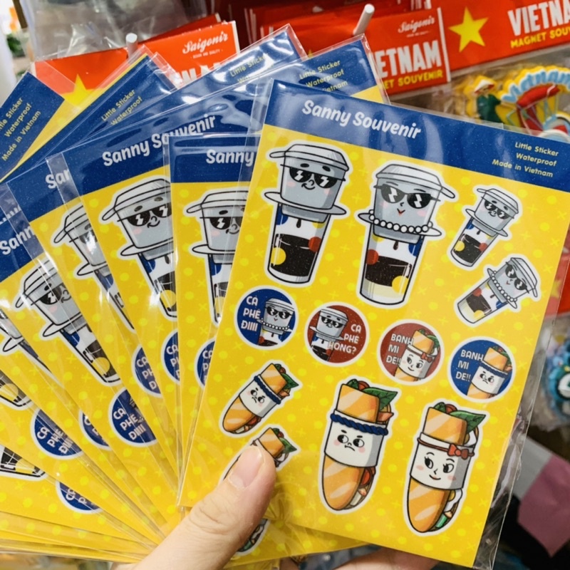 Sticker hình ảnh Bánh mì Cafe sữa đá ngộ nghĩnh quà tặng lưu niệm Việt Nam SanNy