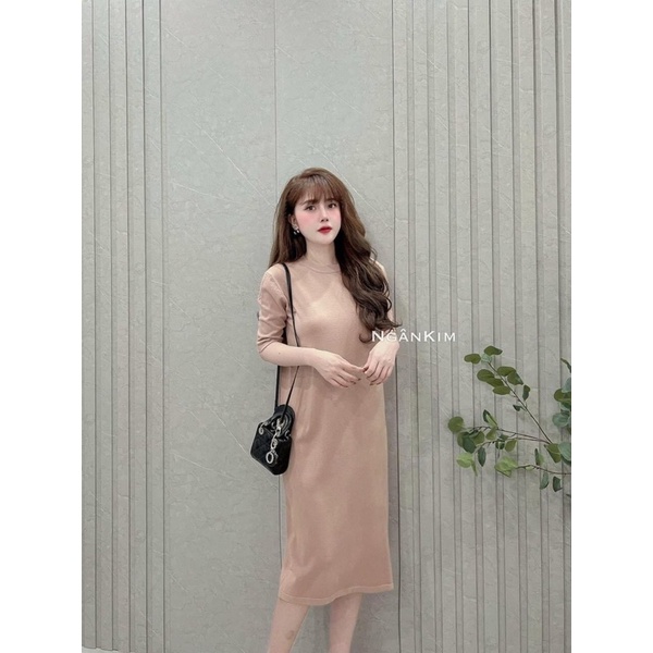 Đầm Len Quảng Châu Dáng Suông Màu Trơn, Váy Len Lông Thỏ Cao Cấp