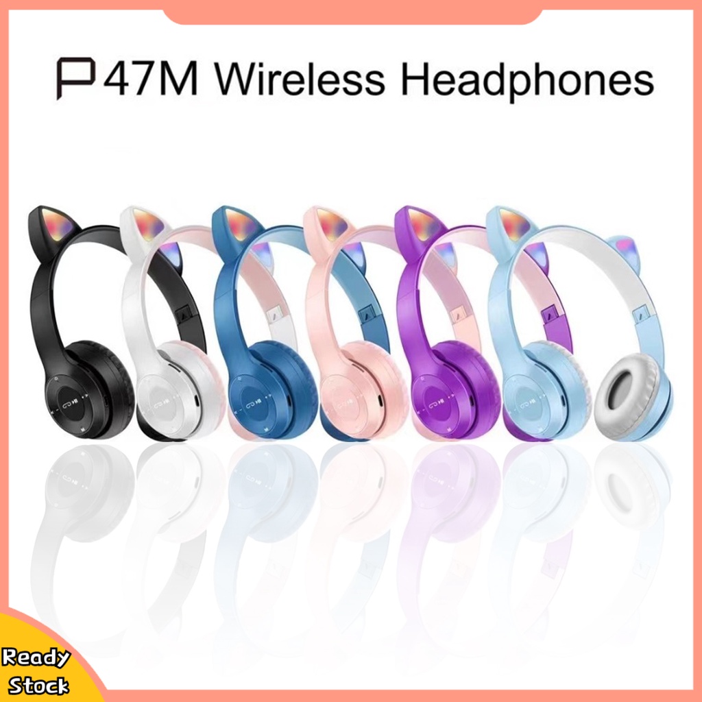 Tai Nghe Bluetooth 5.0 Không Dây Hua-P47M Hình Tai Mèo Phát Sáng Điện Thoại
