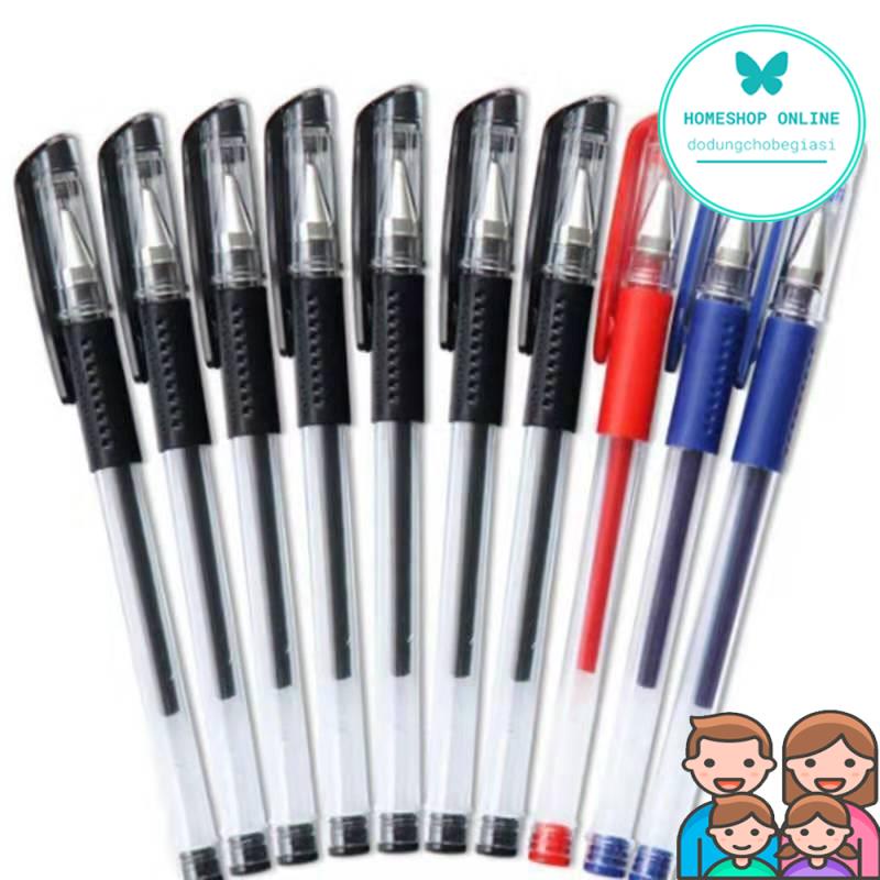 Sét 100 bút bi nước văn phòng 0,5mm mực đều nét chữ đẹp đủ màu đỏ, đen, xanh