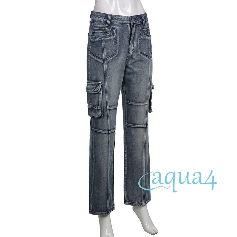 Quần Jeans Dài Lưng Thấp Có Túi Phong Cách Vintage Đường Phố Cho Nữ Y2K 90s