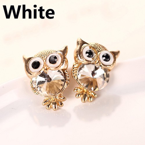 Hoa tai mặt hình chim cú đính đá cho nữ