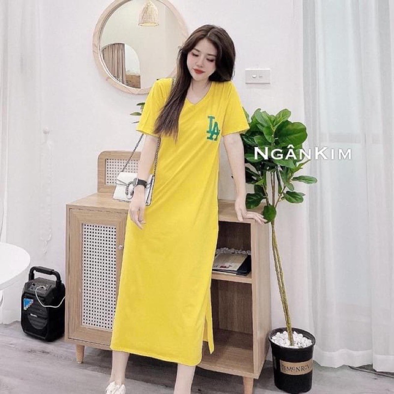 Váy suông dáng dài cộc tay in chữ LA có dây đan lưng sexy