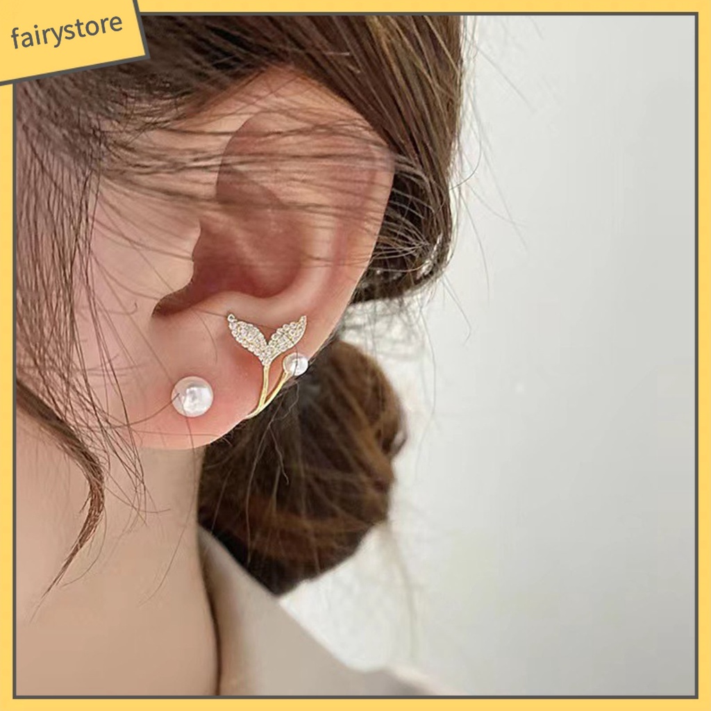 1 Đôi Bông Tai Hình Đuôi Cá Đính Ngọc Trai Giả Phong Cách Hàn Quốc Dành Cho Nữ