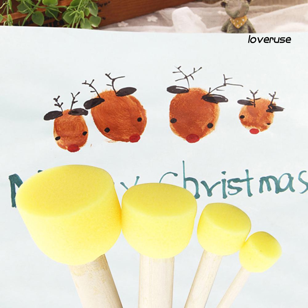 Set 4 Cọ Xốp Tay Cầm Bằng Gỗ Dùng Để Vẽ Đồ Chơi Cho Bé