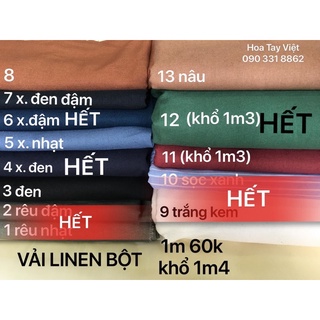 Vải linen bột giá 60k/m, khổ 1.4m ( INBOX CHỌN MÀU)