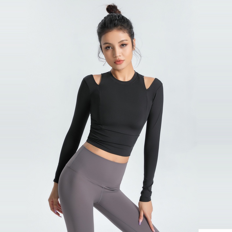 Lululemon    Áo Thun Tay Dài Cổ Tròn Khoét Vai Chất Liệu Co Giãn Mềm Mại Thời Trang Tập yoga Quyến Rũ 1280