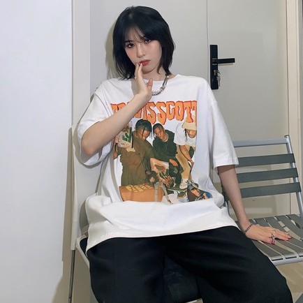 QADCOL Áo thun tay ngắn cá tính retro hiphop phong cách đường phố Mỹ