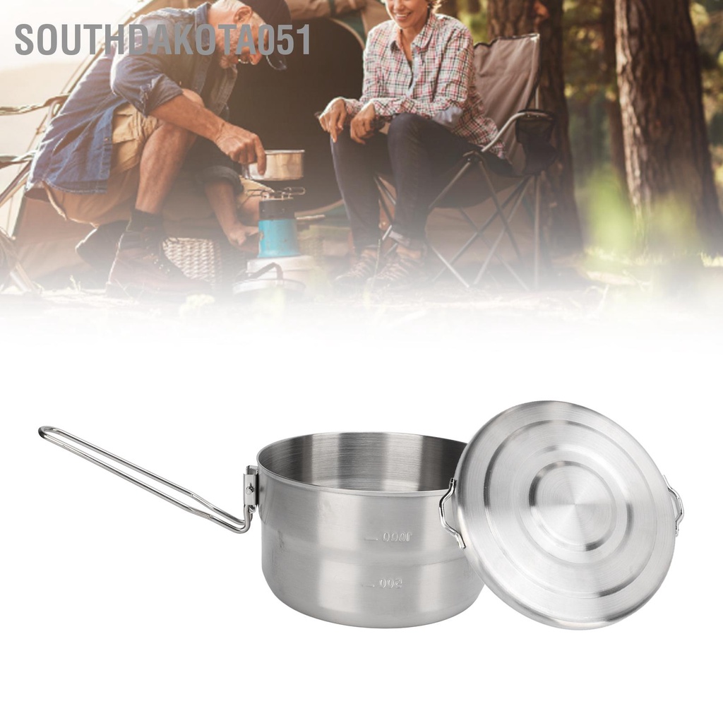 [Hàng Sẵn] Nồi cắm trại 1.5L Tay cầm gấp bằng thép không gỉ 304 có nắp đậy để leo núi ngoài trời【Southdakota051】