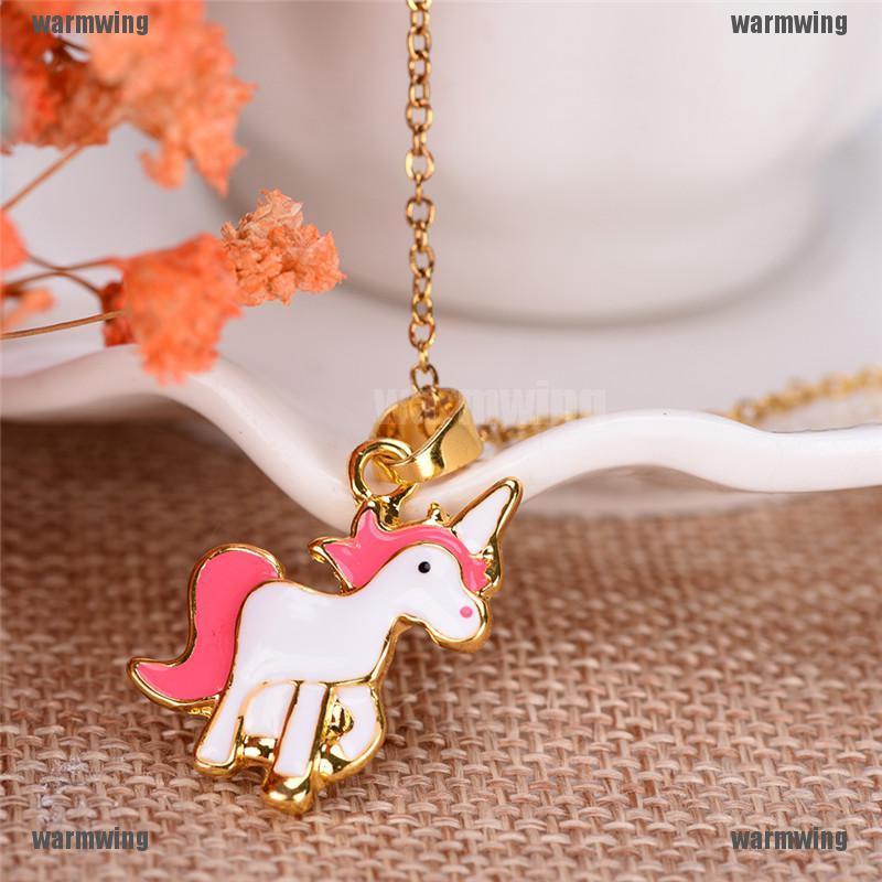 Set 3 Vòng cổ + Bông Tai Hình Ngựa Một Sừng Hoạt Hình Màu Hồng