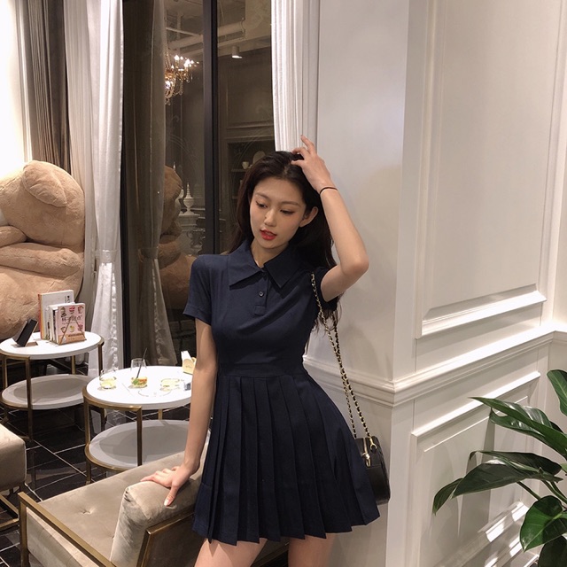 Size S-4XL Đầm polo chân xoè xếp ly ngoại cỡ 2020