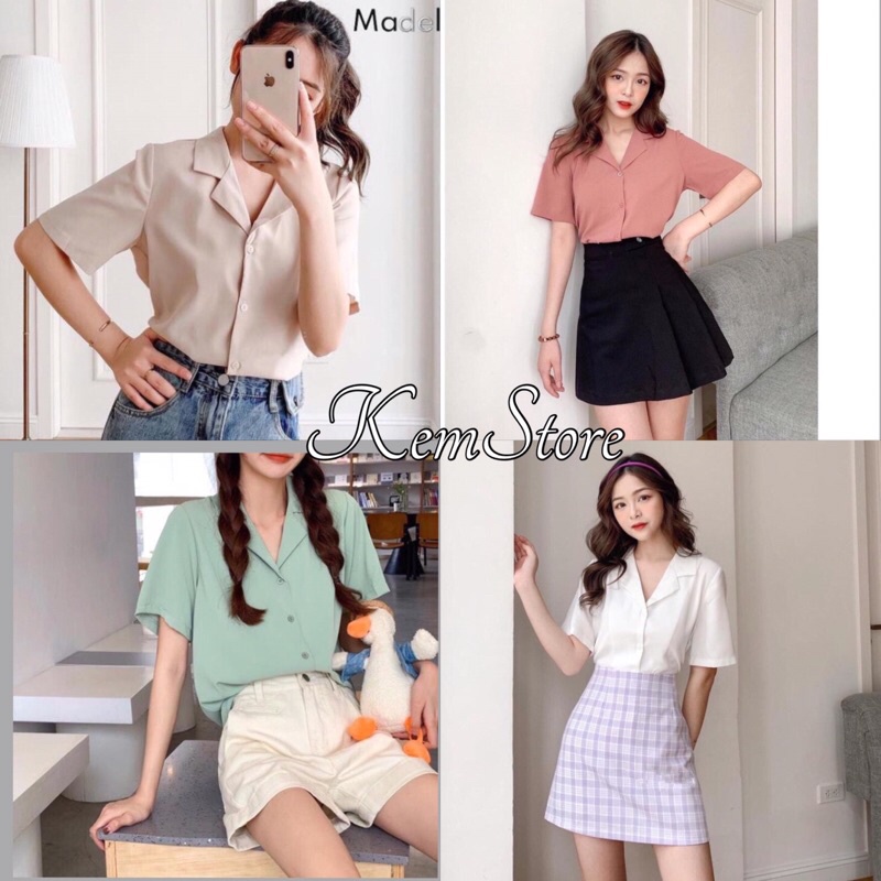 Áo Sơ Mi Nữ Cổ Vest , 🌺 KemStore 🌺, ÁoTrơn Màu Chất Đũi, Áo Sơ Mi Full Size 4 Màu