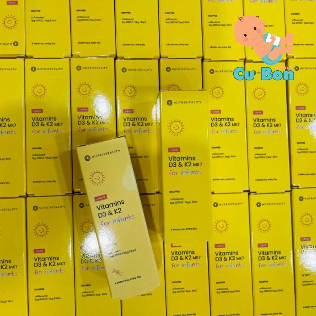 Vitamin D3 cho bé từ sơ sinh D3 &amp; K2 MK7 Nutrivitality 30ml của Anh Quốc hỗ trợ hấp thụ canxi phát triển chiều cao