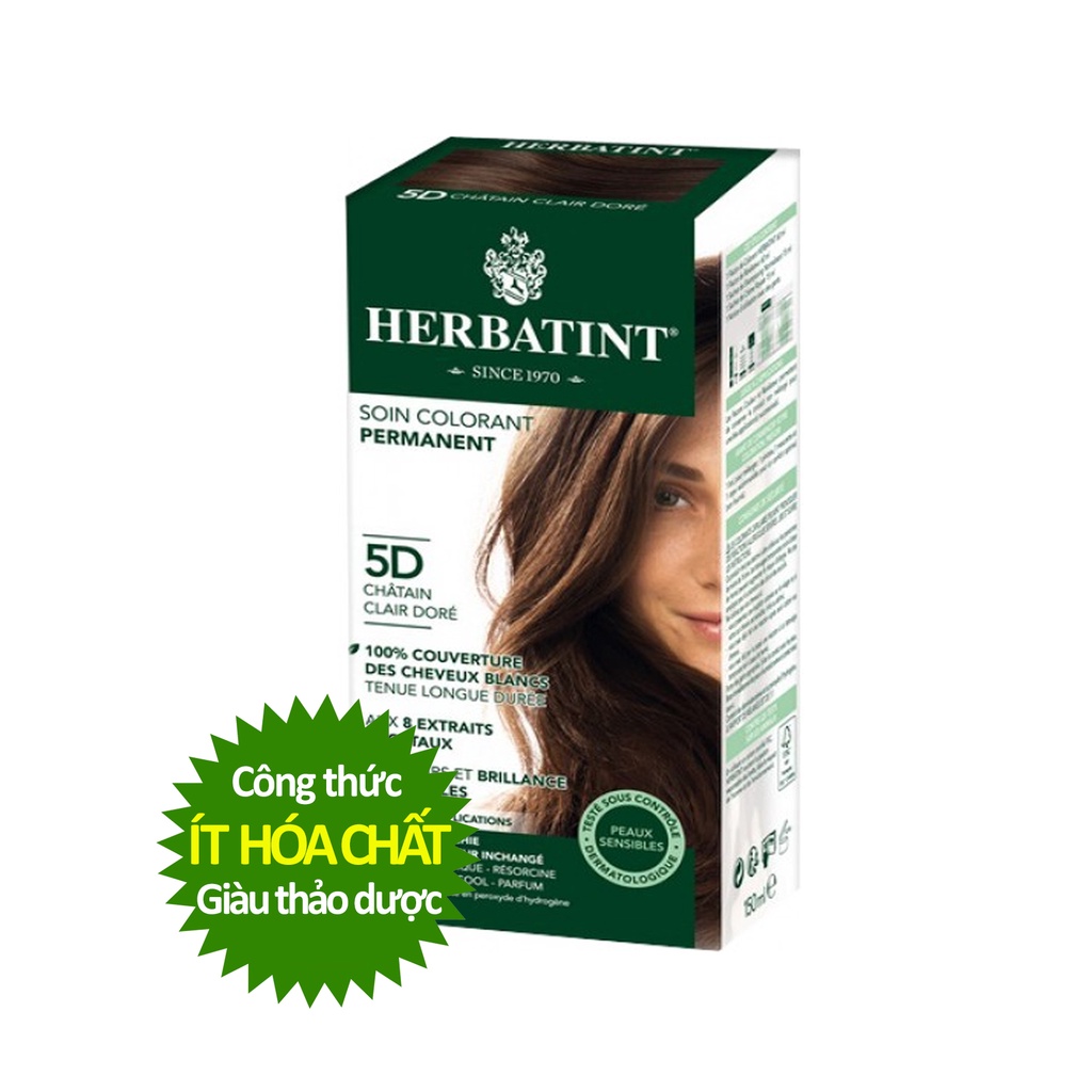 [Màu hạt dẻ vàng nhạt 5D] Gel nhuộm, dưỡng tóc với 8 thảo dược Herbatint chính hãng Ý