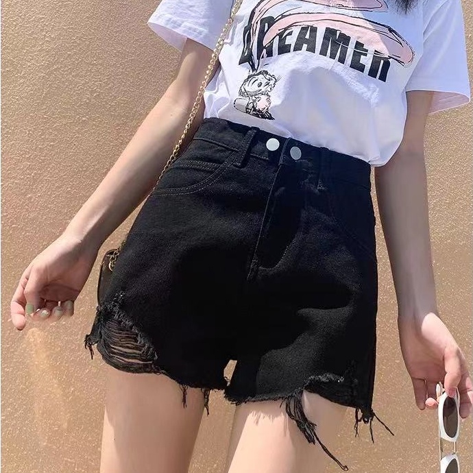 Quần short denim lưng cao phong cách Hàn Quốc dành cho nữ