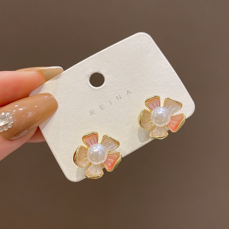 Khuyên Tai Hình Bông Hoa Đính Ngọc Trai Thời Trang Dành Cho Nữ