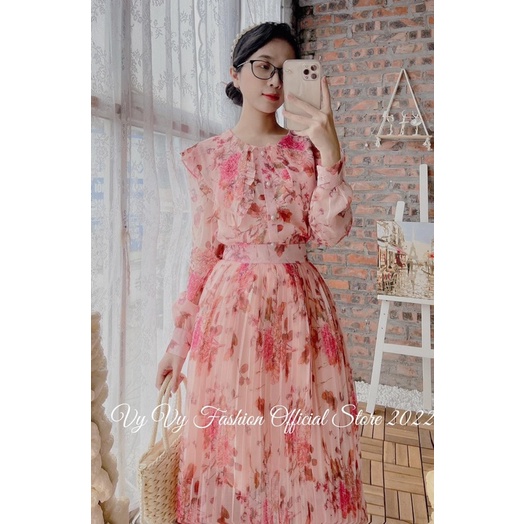 Set váy hoa chân váy dập ly vintage sang chảnh vy fashion