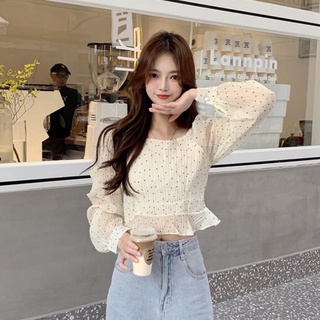 (SẴN) Áo voan chấm bi vàng nhạt M33