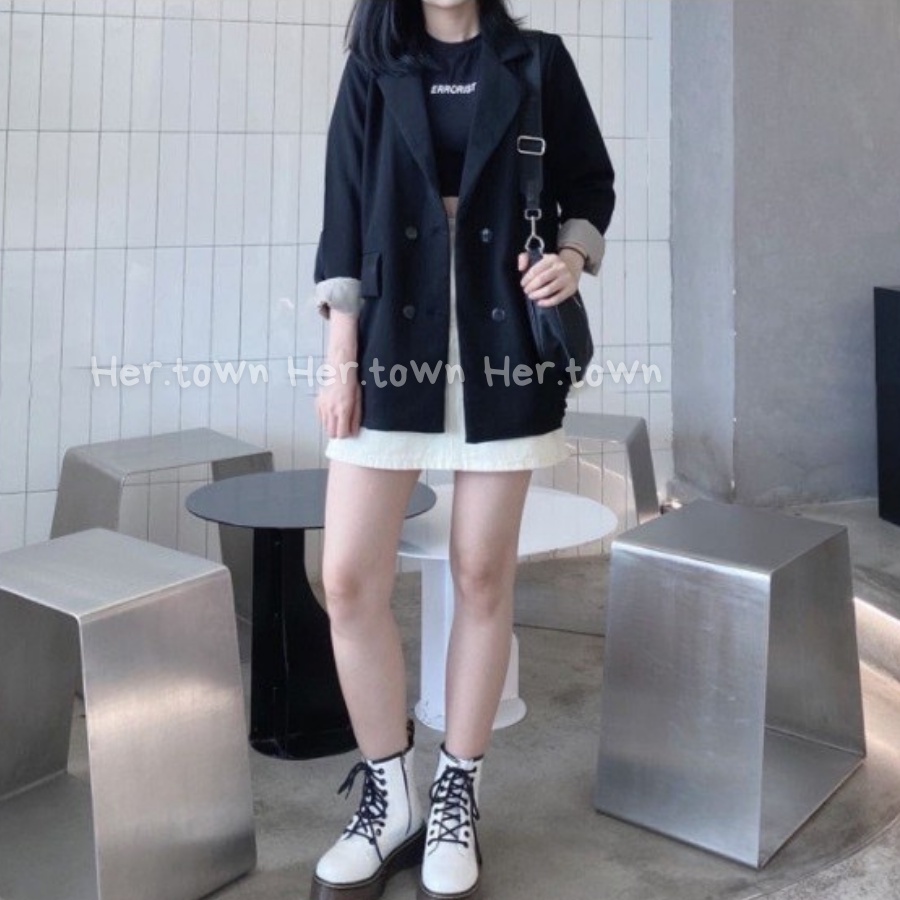 Áo blazer nữ 2 lớp 4 cúc cao cấp màu đen Hàn Quốc