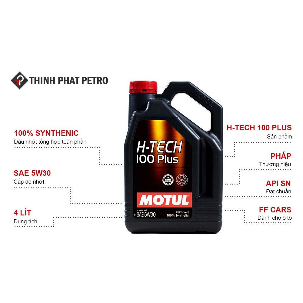 Nhớt Tổng Hợp XE HƠI Ô TÔ Motul H-Tech 100 Plus 5w30 SN (4lít)