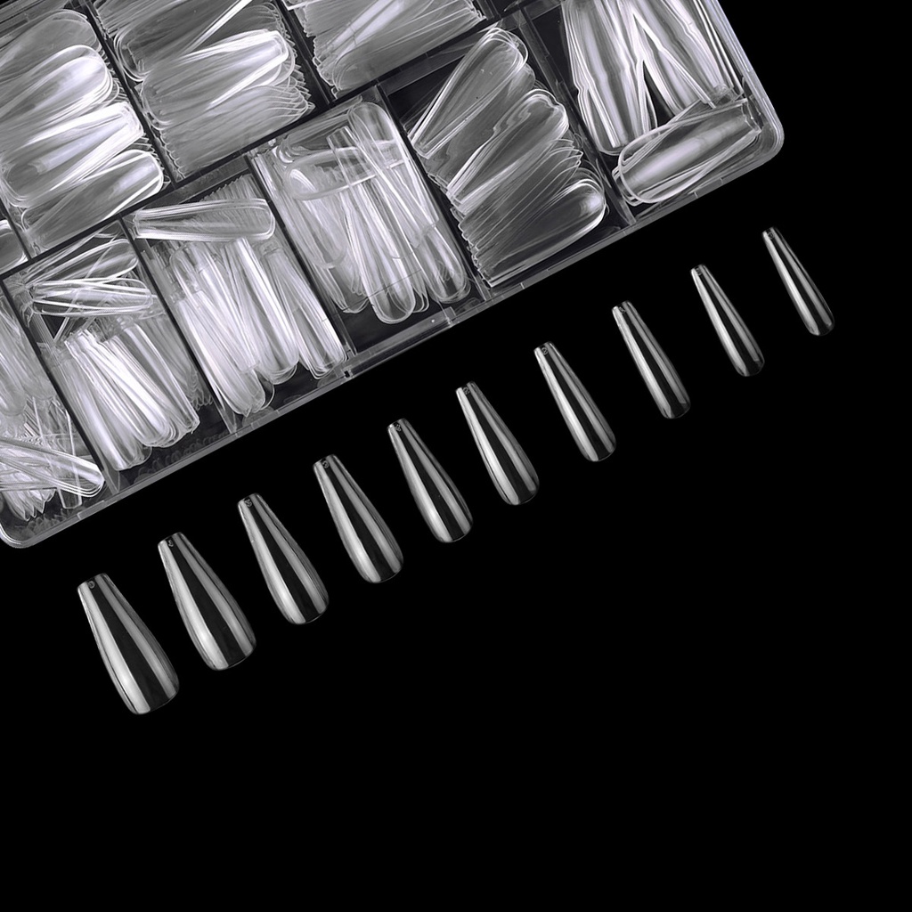 MONJA Hộp 500 Móng Tay Giả Trong Suốt Kèm Keo Dán Tiện Dụng