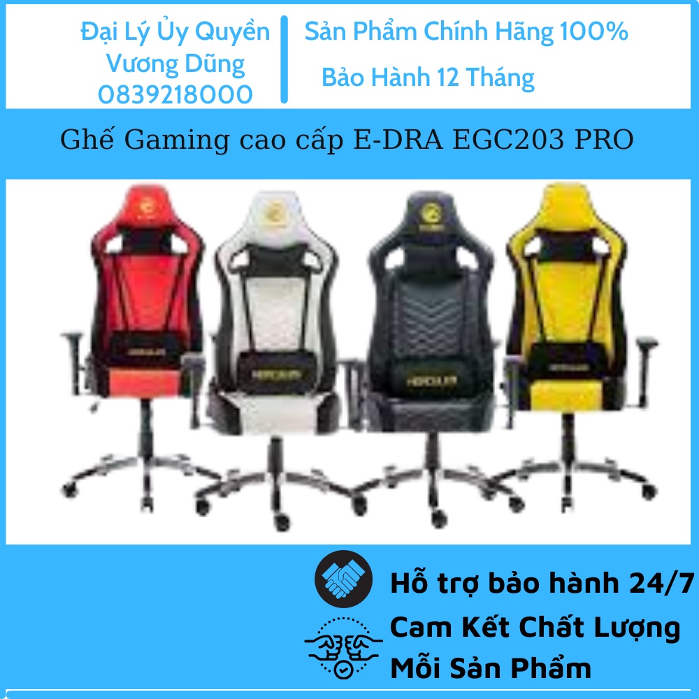 Ghế Gaming cao cấp E-DRA EGC203 PRO - Màu đen và đen trắng - Chất liệu da PU và Foam cao cấp - Bảo hành 12 thángThông ti