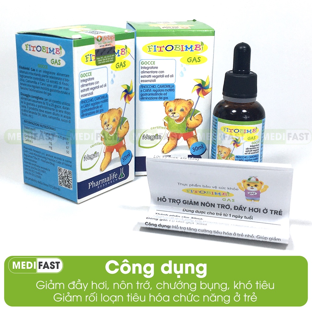 Gas Bimbi - Giúp Bé Hết Nôn Trớ,Đầy Bụng Khó Tiêu,Rối Loạn Tiêu Hóa - Nhập khẩu từ hãng Fitobimbi của Ý - Lọ 30ml