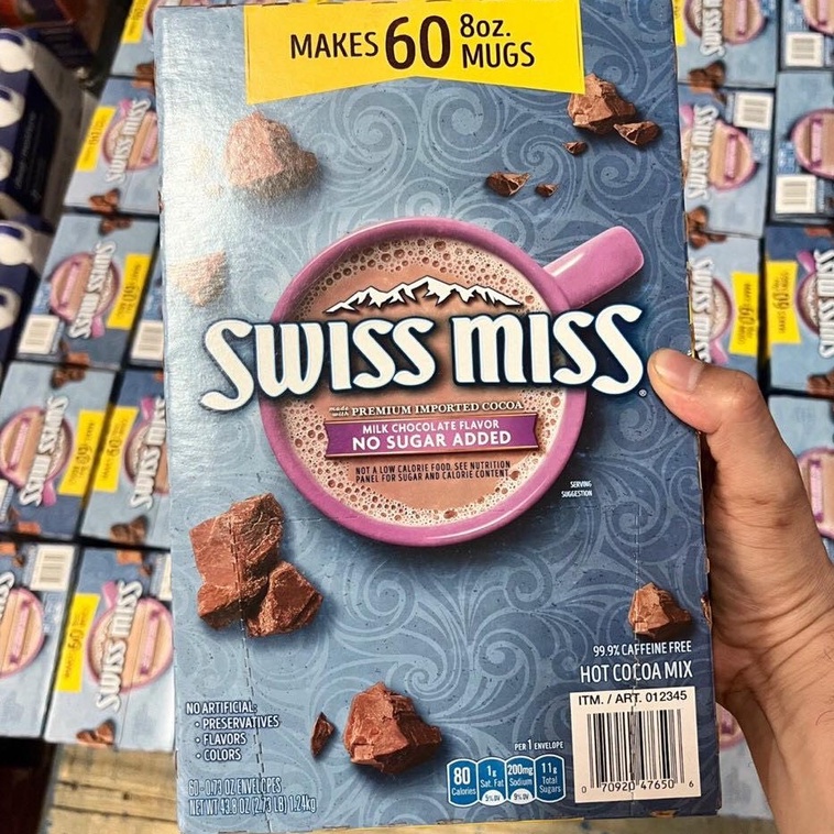 Swiss Miss Hot Cocoa Mix Không Đường - Một Hộp 60 gói - 1.24kg