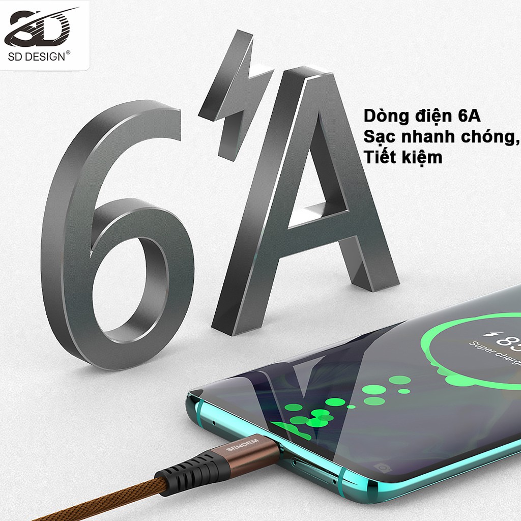 Cáp sạc dây dù chính hãng SD DESIGN M12s sạc siêu nhanh, siêu bền dùng có iphone, samsung, oppo