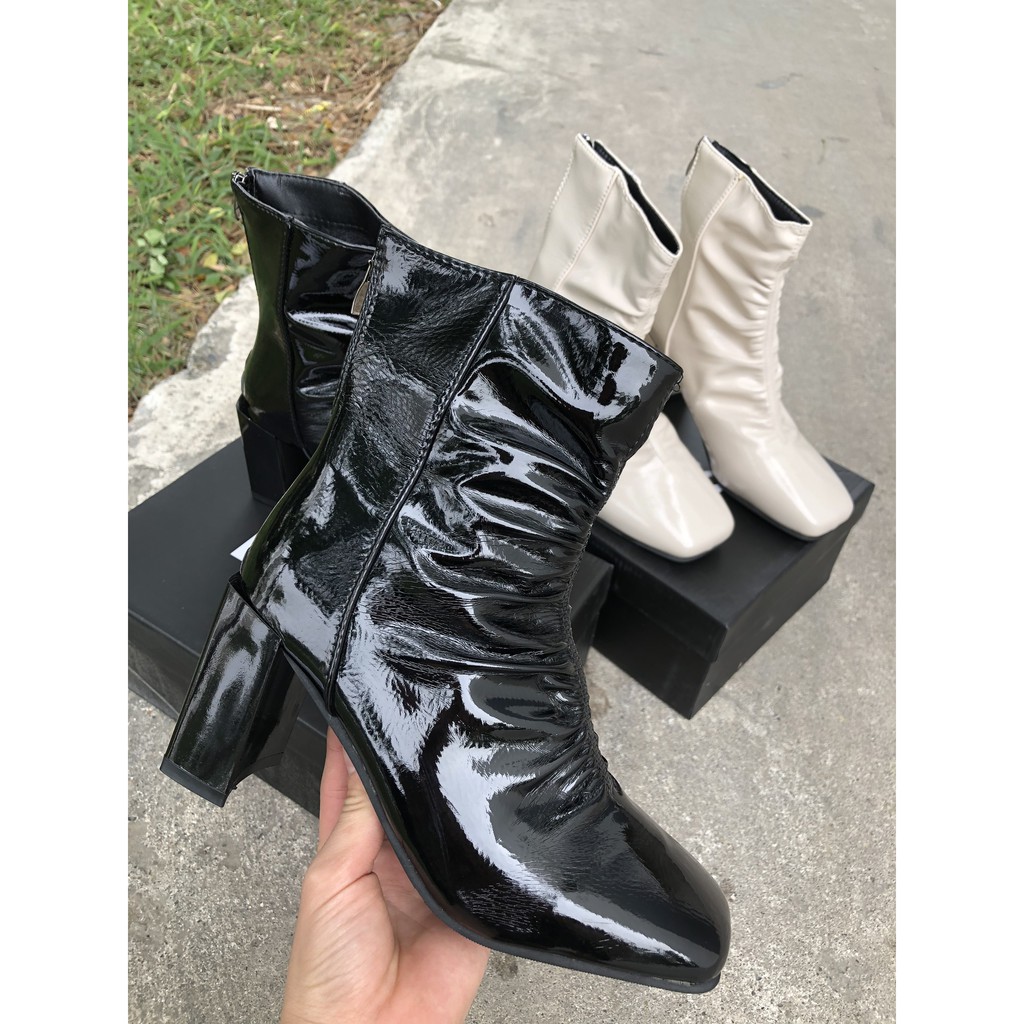  Boot Nữ Nhún Chun Trước Phối Khóa Sau , Boot Nữ chất Da Bóng cao 8 Phân ( Full Box F12 ) | BigBuy360 - bigbuy360.vn