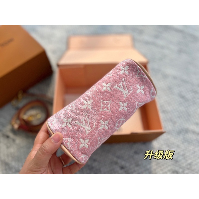 Túi xách nữ dáng trống thương hiệu Louis Vuitton da thật cao cấp phối vải jeans