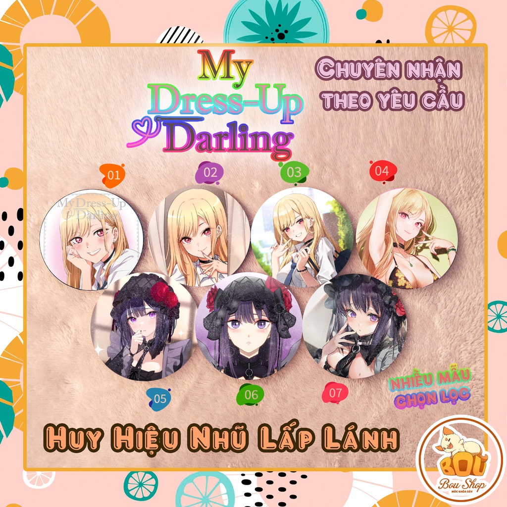 Huy hiệu nhũ lấp lánh My Dress up Darling - Sono Bisque Doll wa Koi o suru - Cô búp bê đang yêu anime theo yêu cầu