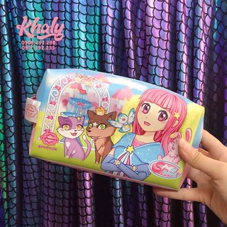 🍭Hộp bút, bóp viết hình cô gái Stella và mèo, màu xanh nhạt siêu xinh cho học sinh bé gái (Thái Lan) - 166PP093-HX