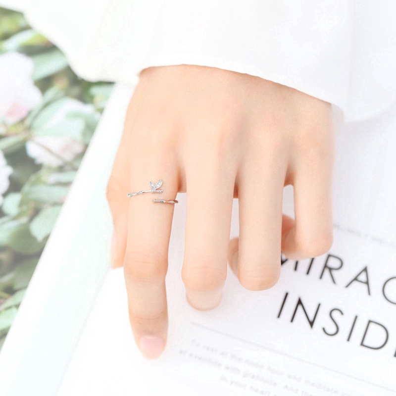 Exquisite Nhẫn hình đốt tre đính đá Zircon có thể điều chỉnh sang trọng cho nữ