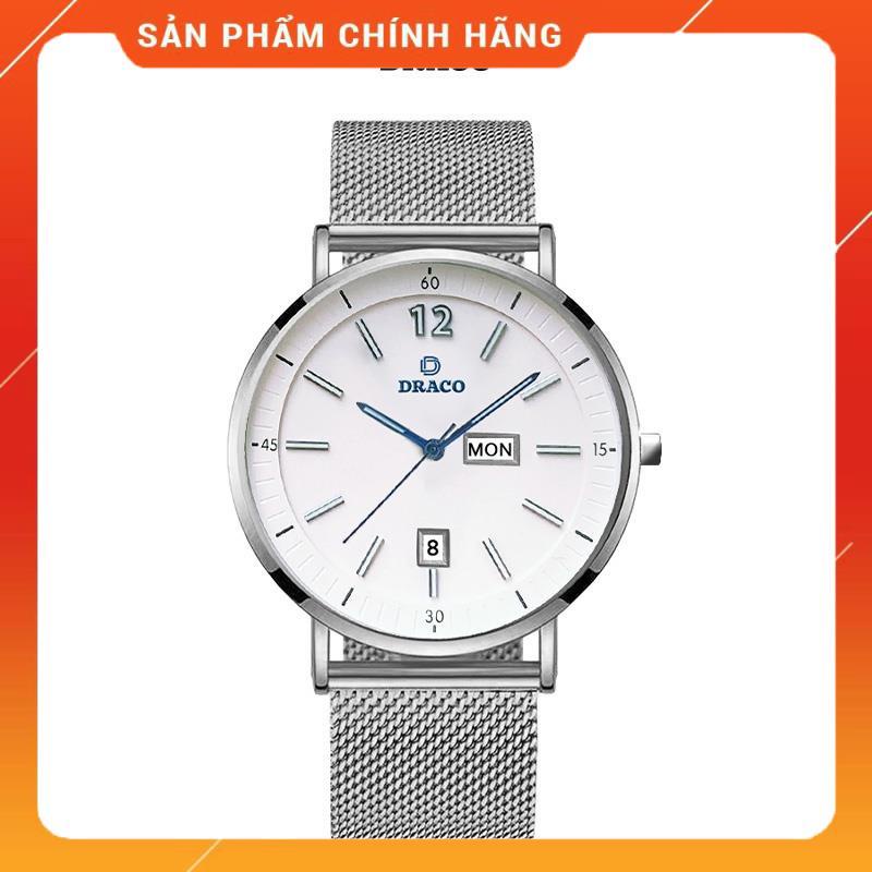 Đồng hồ nam Draco D21-ST01 " The First boy" trắng kết hợp chất liệu dây lưới màu bạc-thời trang nam