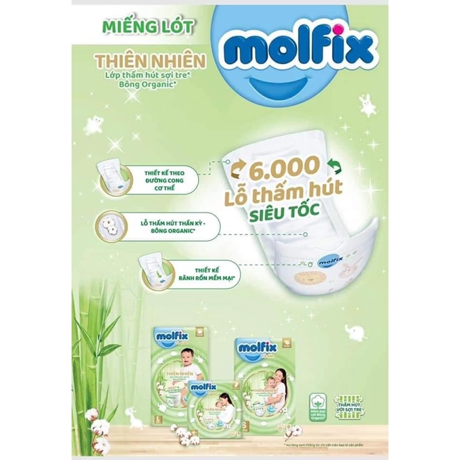 Tã/bỉm Lót Sơ Sinh Molfix Thiên Nhiên sợi tre và bông Organic tự nhiên NB1 90+10 / NB2 64 +10