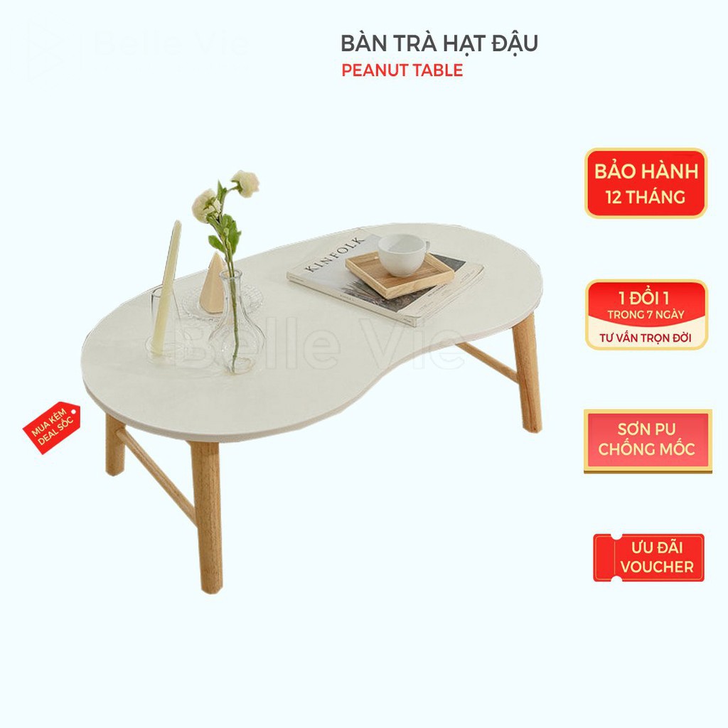 Bàn Làm Việc FREESHIP Bàn Gỗ Gấp Gọn Hình Hạt Đậu Gỗ Cao Su Tự Nhiên Decor Hàn Quốc