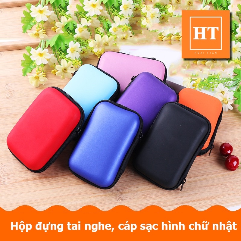 [Rẻ vô địch] Hộp đựng bao da đựng tai nghe, dây cáp sạc, củ sạc có túi lưới bên trong, chất liệu da PU