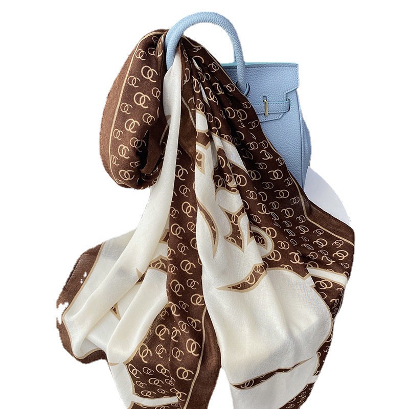 Khăn Choàng Lụa Cotton Lanh Chống Nắng In Họa Tiết Thời Trang Hàn Quốc 24H Cho Nữ