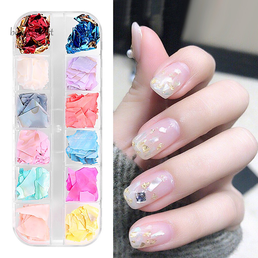 Hộp kim tuyến trang trí móng 12 màu sắc khác nhau