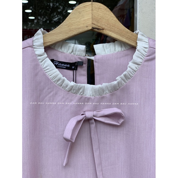 [Size 40 đến 80kg] Đầm bầu công sở xanh đen phối trắng lịch sự dáng suông vải mát không nhăn có túi bên sườn đầm dài