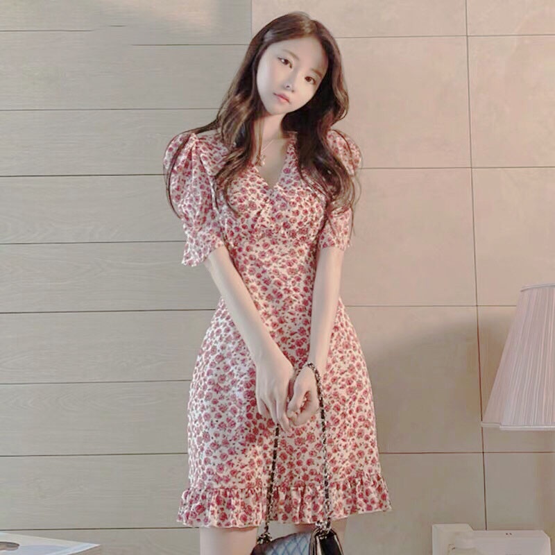 Váy hoa hồng💖Đầm ngắn vải kate lụa siêu xinh đi chơi đi học cho nữ | BigBuy360 - bigbuy360.vn